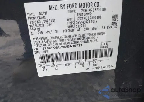 2021 Ford Edge St from USA, damaged, VIN 2FMPK4AP9MBA10733